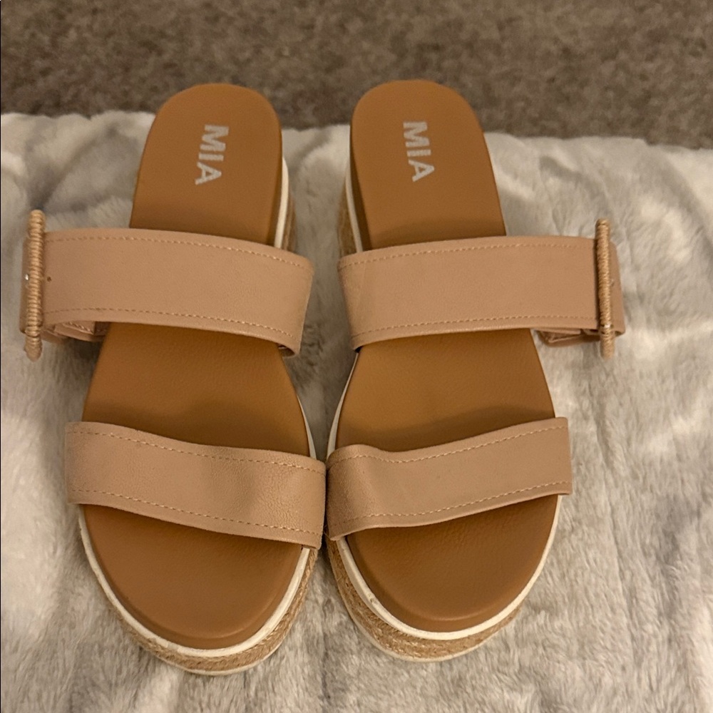 MIA Women's Beige Double Strap Sandals